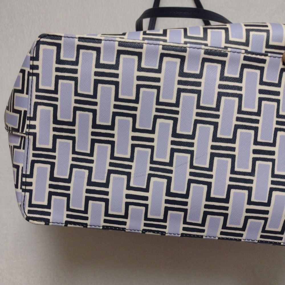 Kate Spade New York Geometric Link Print Tote Blue Navy Saffiano PVC Bag Only - Picture 4 of 9